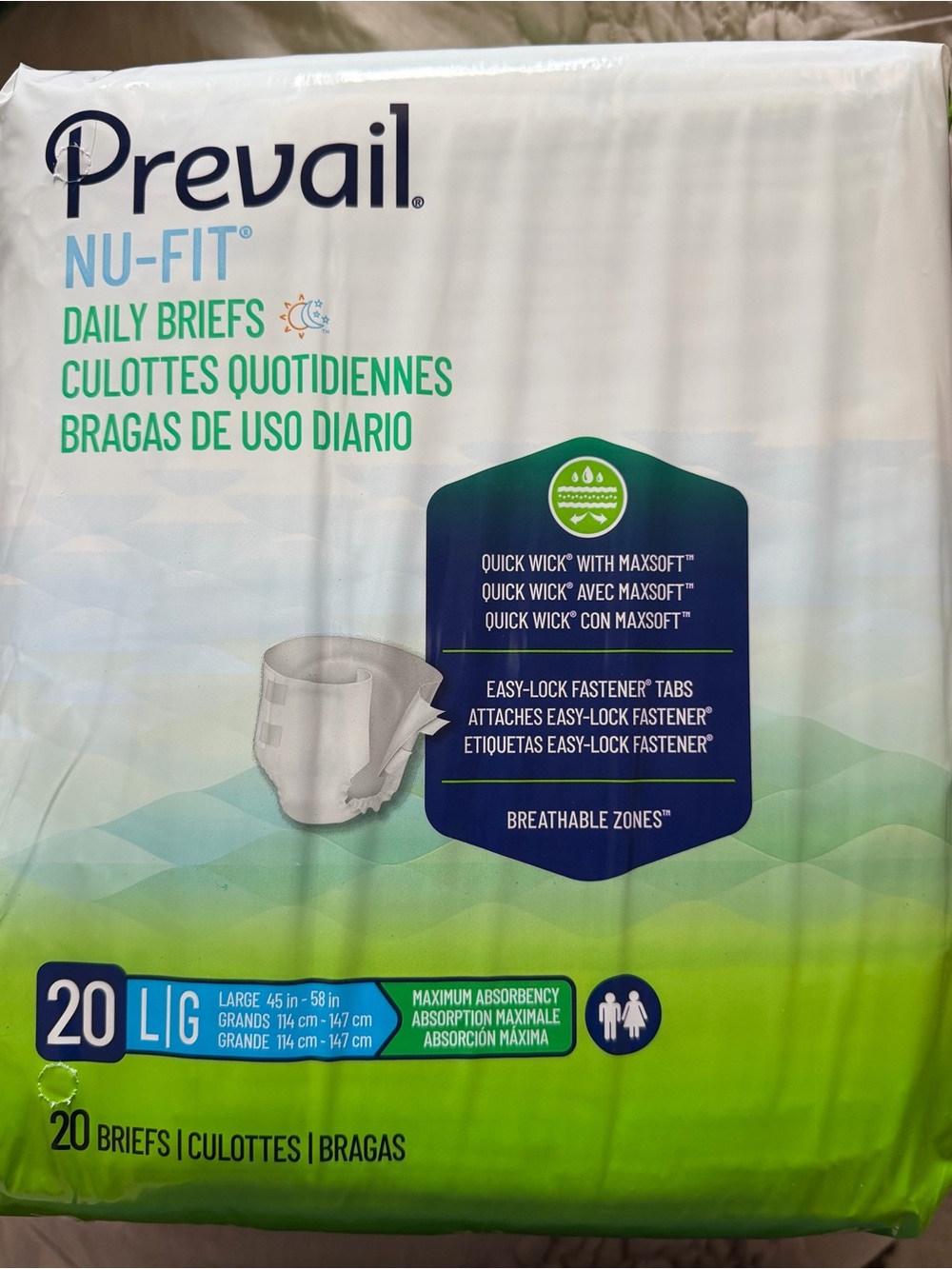 Prevail Nu-Fit Daily Briefs for Women - White (20 Count, Large)